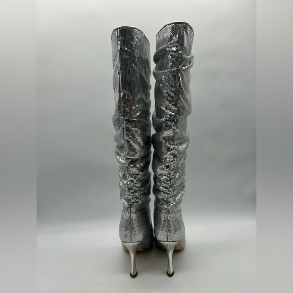 Michael Kors Luna Sequin Boots Silver Pointed Toe Slouchy Heels Women’s 6.5M NIB - Picture 7 of 13